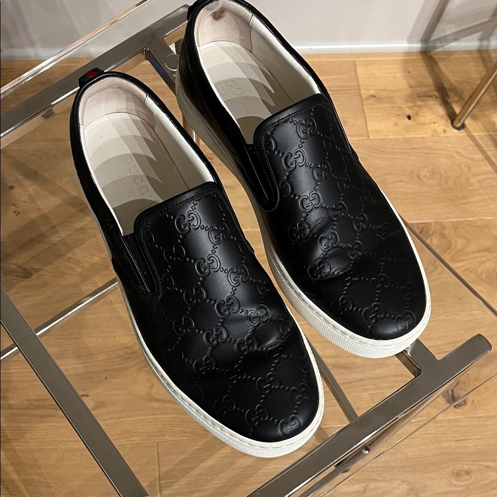 Gucci Black Embossed Slip-On Loafers